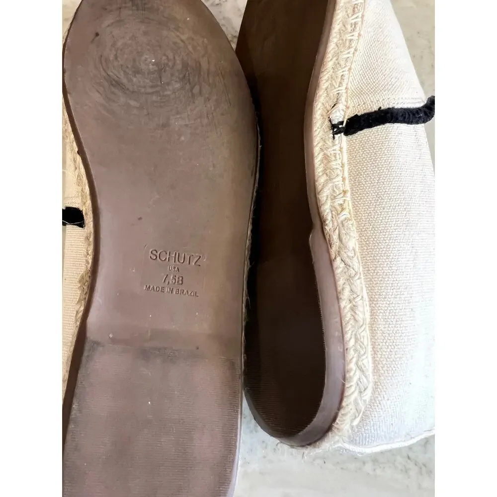 Schutz Ohanna Flat Slip on Espadrille Shoes Cream Black Colorblock 7.5